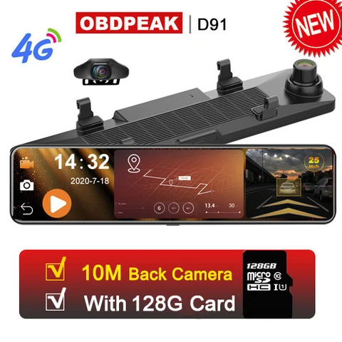 Видеорегистратор на зеркало заднего вида OBDPEAK D90, 4 Гб + 32 ГБ, 12 дюймов, 8,1 P, Android 1080 - изображение