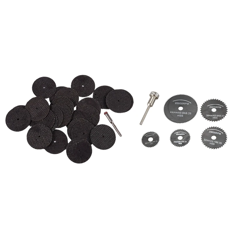 

25 PCS 32Mm Resin Cutting Wheel Discs Set Kit + 1 Mandrel For Rotary Tool & 6Pcs Metal HSS Circular Saw Blade Set