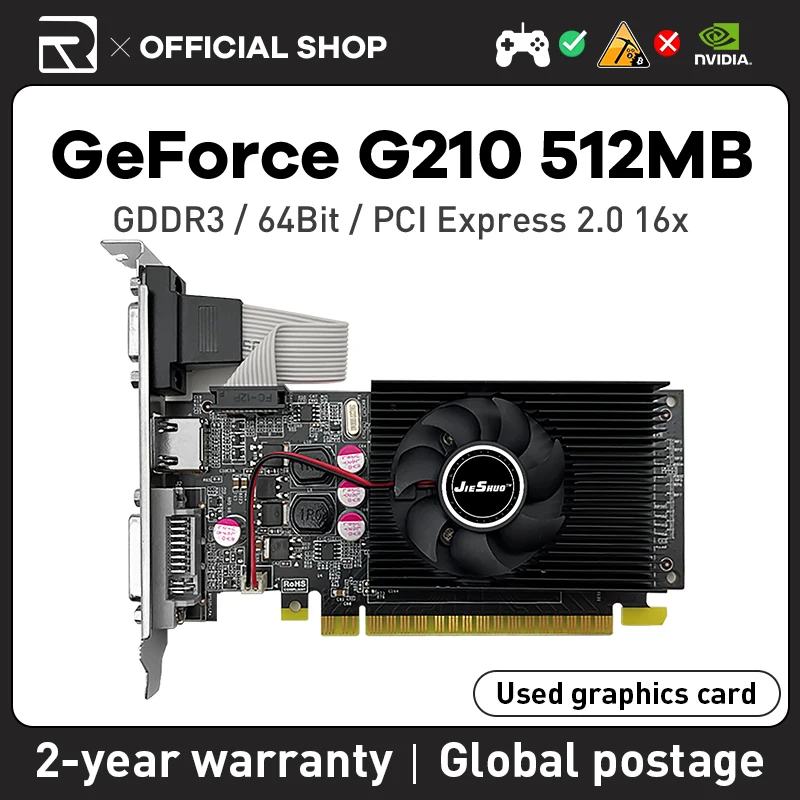 

Видеокарта JIESHUO GeForce GT210, 1 ГБ, 64 бит, GDDR3, графические карты для NVIDIA GeForce G210 серии, VGA карты, б/у