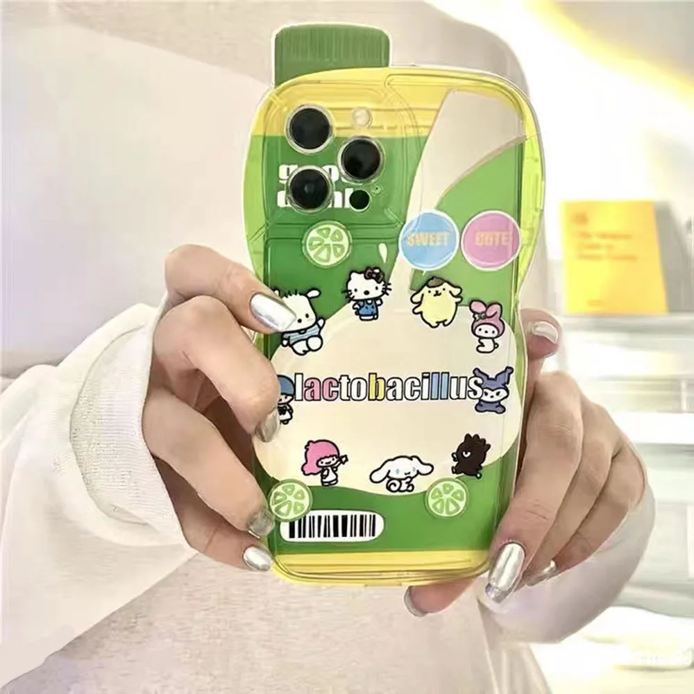 

Cartoon Sanrio Juice Drink Bottle Phone Cases For iPhone 13 12 11 Pro Max XR XS MAX 8 X 7 SE 2020 Back Cover