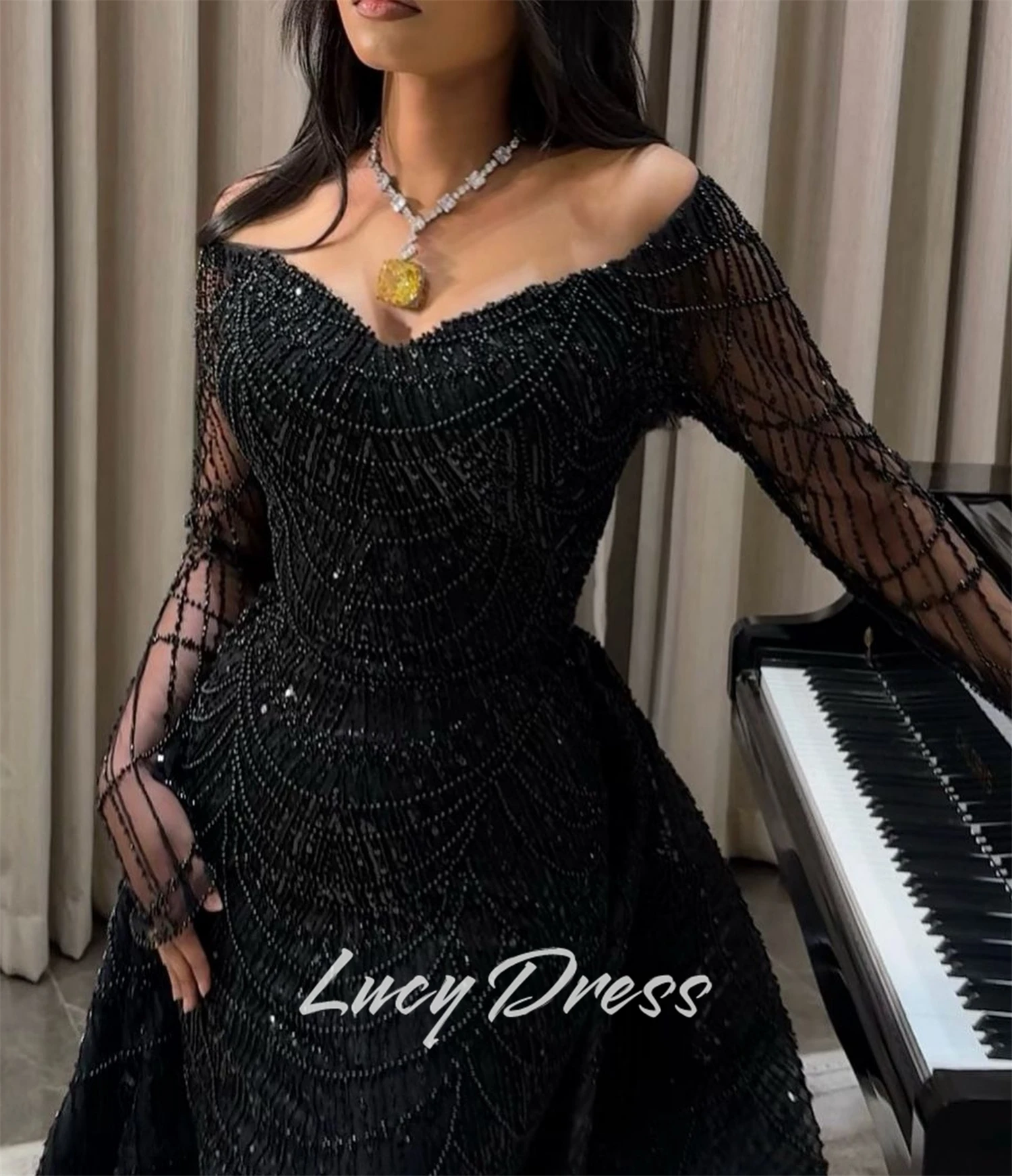 Фото Роскошные вечерние платья Lucy по индивидуальному заказу, женское вечернее платье 2025 года, платье для особых случаев, платья для выпускного вечера из блестящей ткани فساتين سهرة №3
