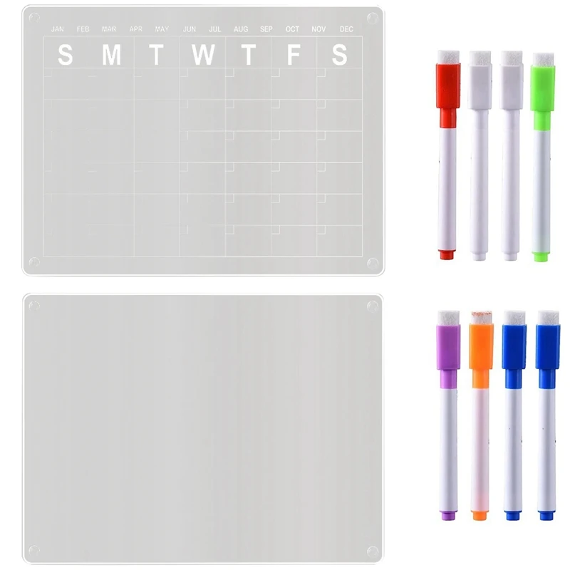 

2Pcs Acrylic Magnetic Calendar For Dry Erase Board Calendar, Reusable Planner With 8 Dry Erase Markers