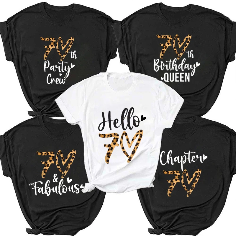 

Hello 70 Tops Leopard Graphic T Shirt 70th Birthday Squad T Shirt for Women Summer Clothing Birthday Party Crew Short Sleeve Tee