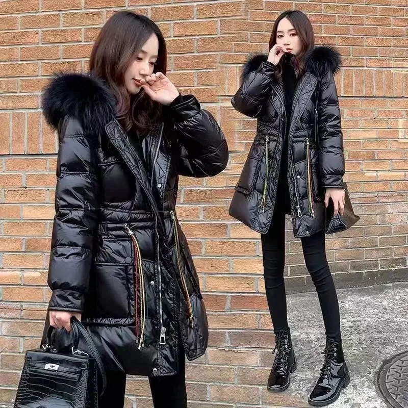 

Women's Down Padded Jacket 2022 New Mid-length Korean Version of the Waist Fashion Fake Fox Fur Collar Western Thick Winter Coat