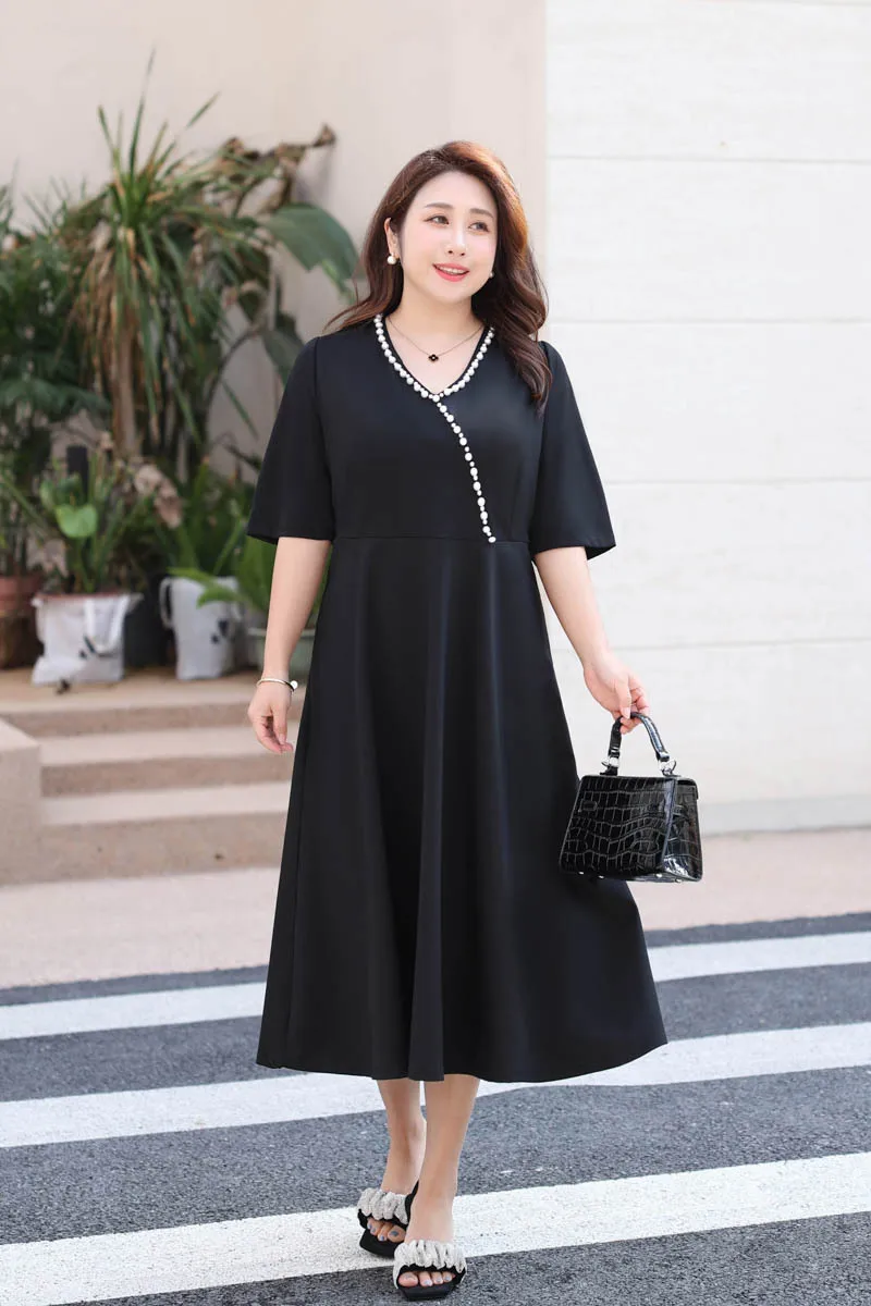 2023 Женщины Весна - Лето Женское платье Большой размер Короткие рукава V воротник