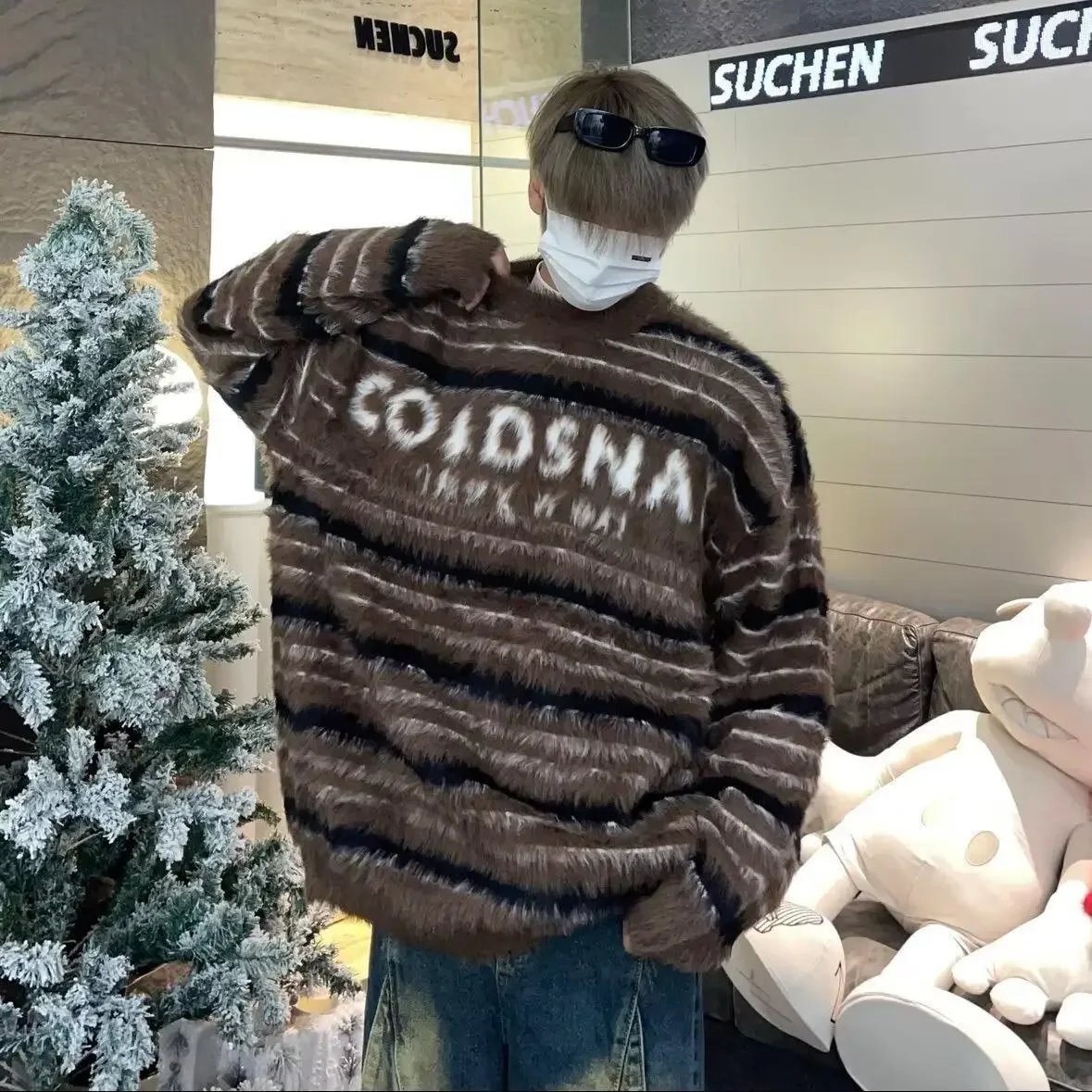 Осень/зима модный жаккардовый полосатый свитер в стиле Idle для мужчин и женщин