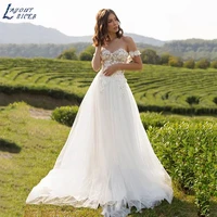 pastoral tulle wedding dresses 2022 for women simple sweetheart neck off the shoulder a line lace appliques backless bridal gown