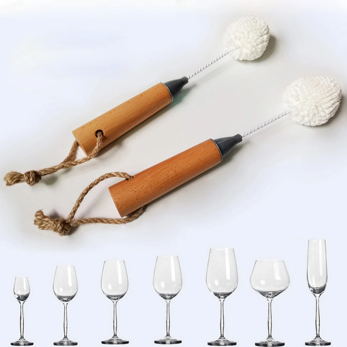 

2pcs Red Wine Glass Cleaning Brush Bamboo Wood Handle Whisky Glass Tall Glass Brush EVA Sponge Brush