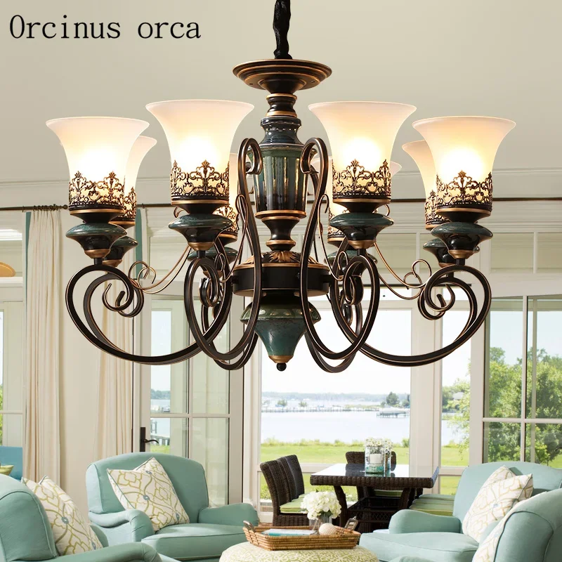 Американская роскошная синяя керамическая люстра для гостиной спальни