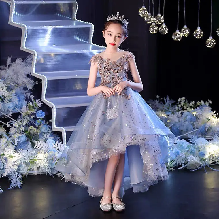 

Baby Girls Summer New Lace Flower Elegant Wedding Princess Party Tutu Dress Children Clothing Birthday Formal Long Dresses L07