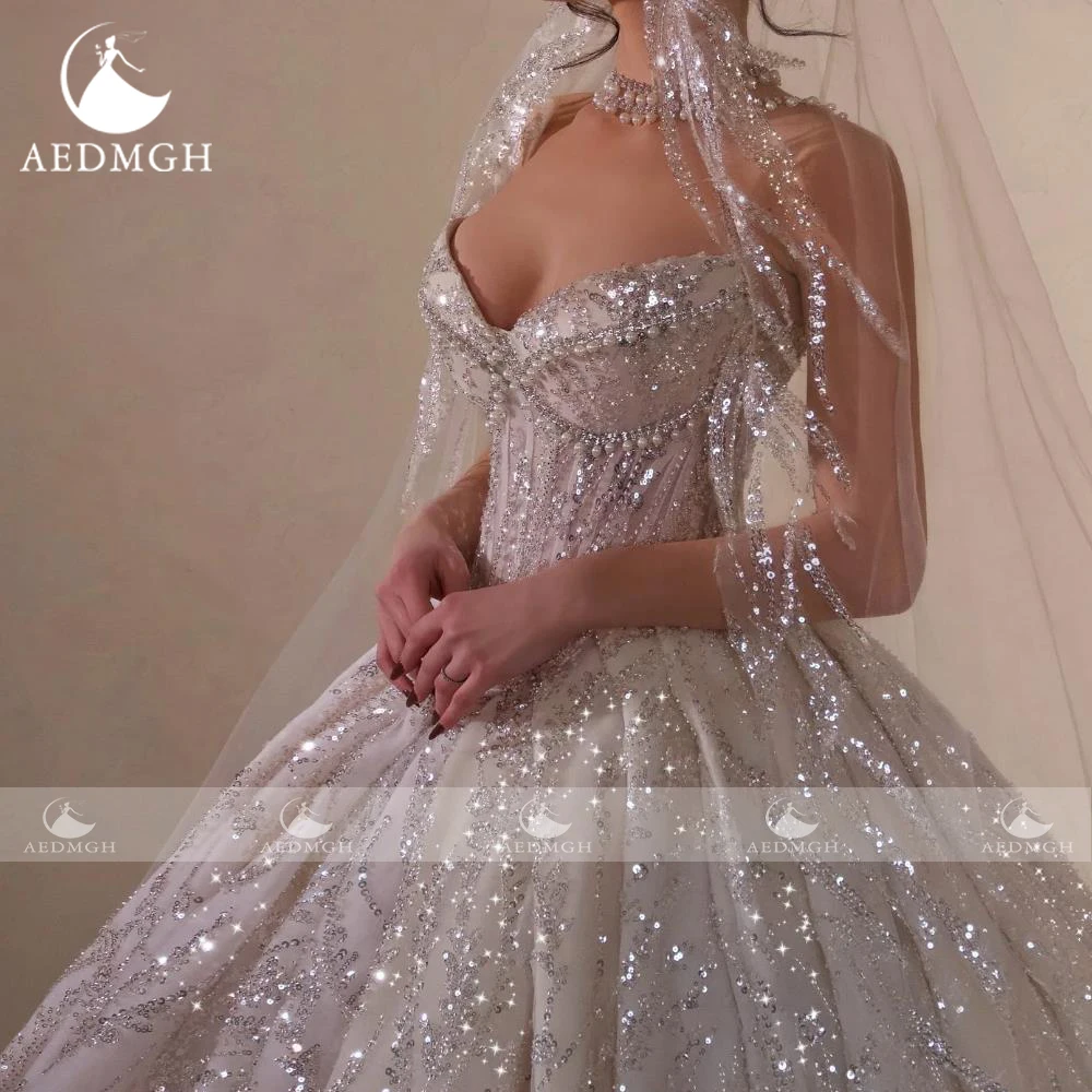 Фото Aedmgh бальное платье Роскошные свадебные платья без бретелек Vestido De Novia Кружево с бисером и блестками Королевская принцесса Свадебные платья на заказ №2