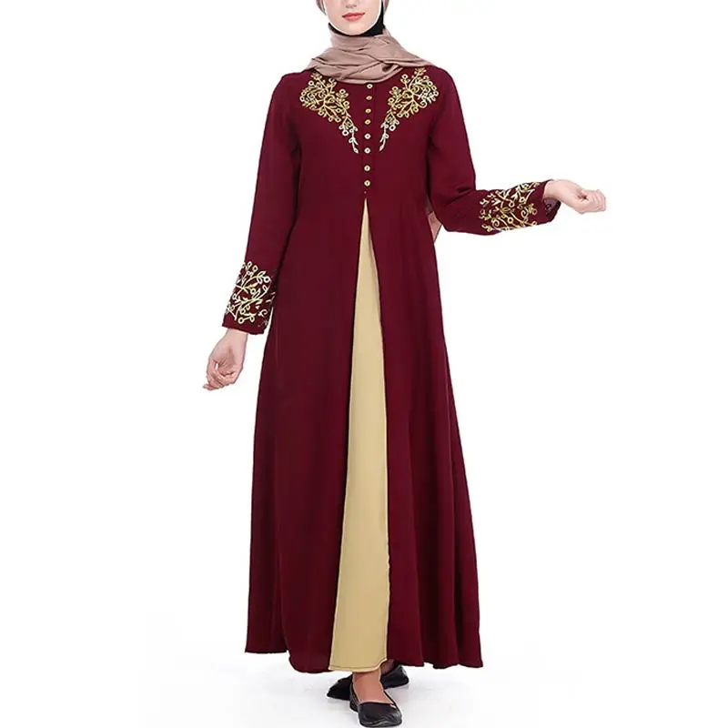 2022 Elegant Printed Muslim Women Dresses Abayas Robe Patchwork with Button Party Ladies Dubai Turkish Clothing Female New
