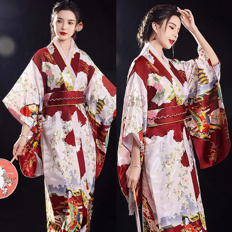 Кимоно женское атласное с Оби пикантный вечерний наряд в национальном стиле