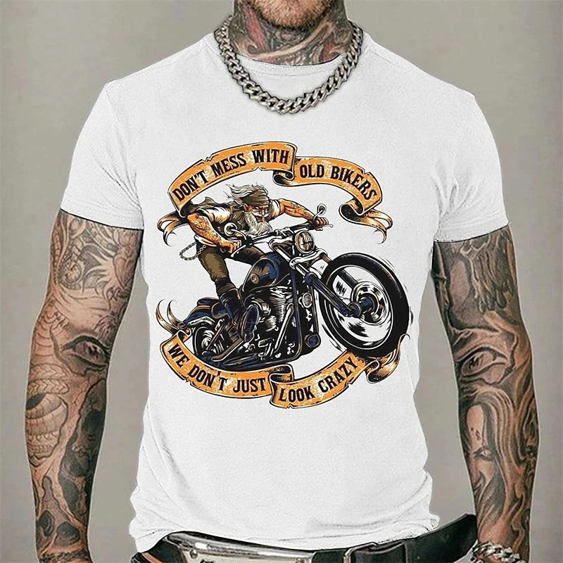 

Men's Cotton T-shirt Graphic 3D Prints Motorcycle Crew Neck Hot Stamping Street Vacation Short Sleeves Clothing Apparel Designer