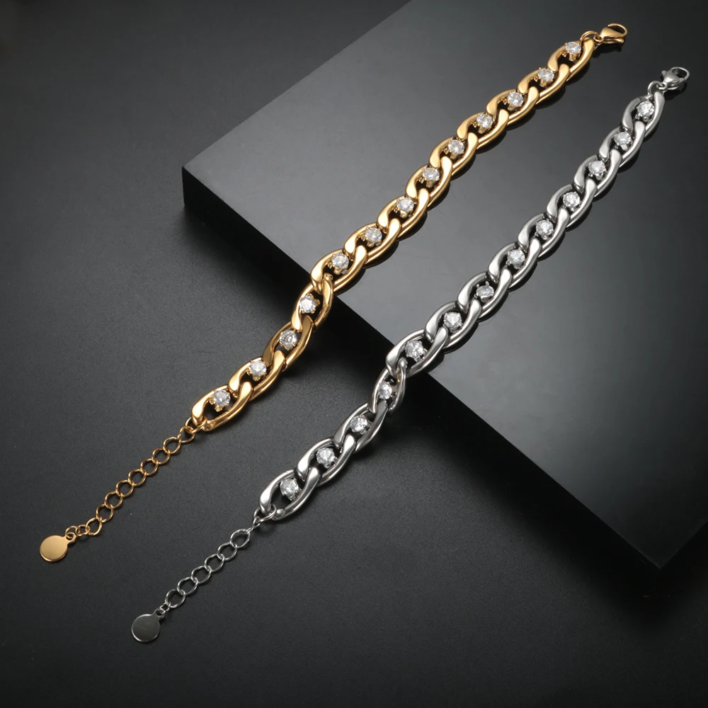 

ZMFashion Punk Vintage Zircon Metal Thick Chain Bracelet for Women Retro Twist Geometric Crystal Bangles Party Jewelry Gift 2022