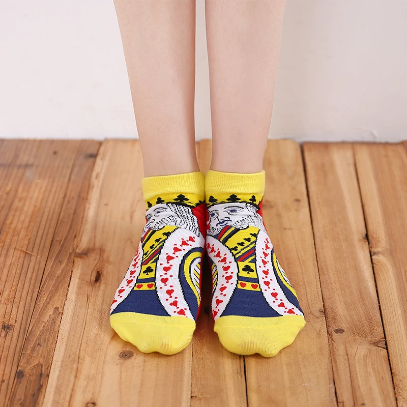 5 Pairs/Box Funny Playing cards Short Ankle Socks Cotton Harajuku King Queen Spades Soft Fashion Pack Gifts for Men Women Socks