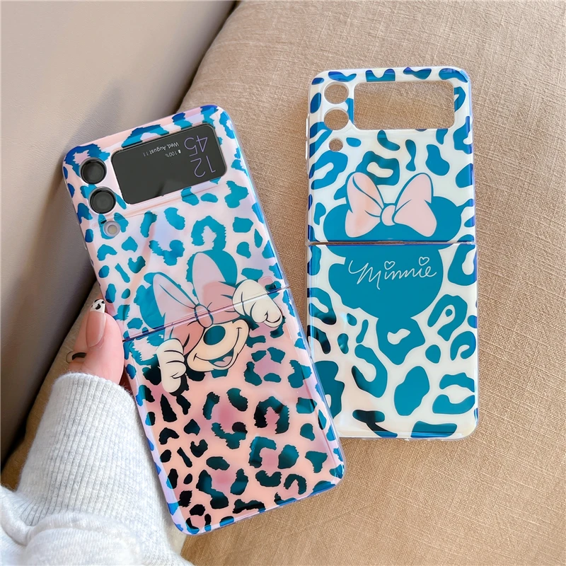 

Disney Mickey Minnie Leopard print Phone Case For Samsung Z Flip 3 5G ZFlip3 Flip3 f7110 Clear Soft For Galaxy Shockproof Cover