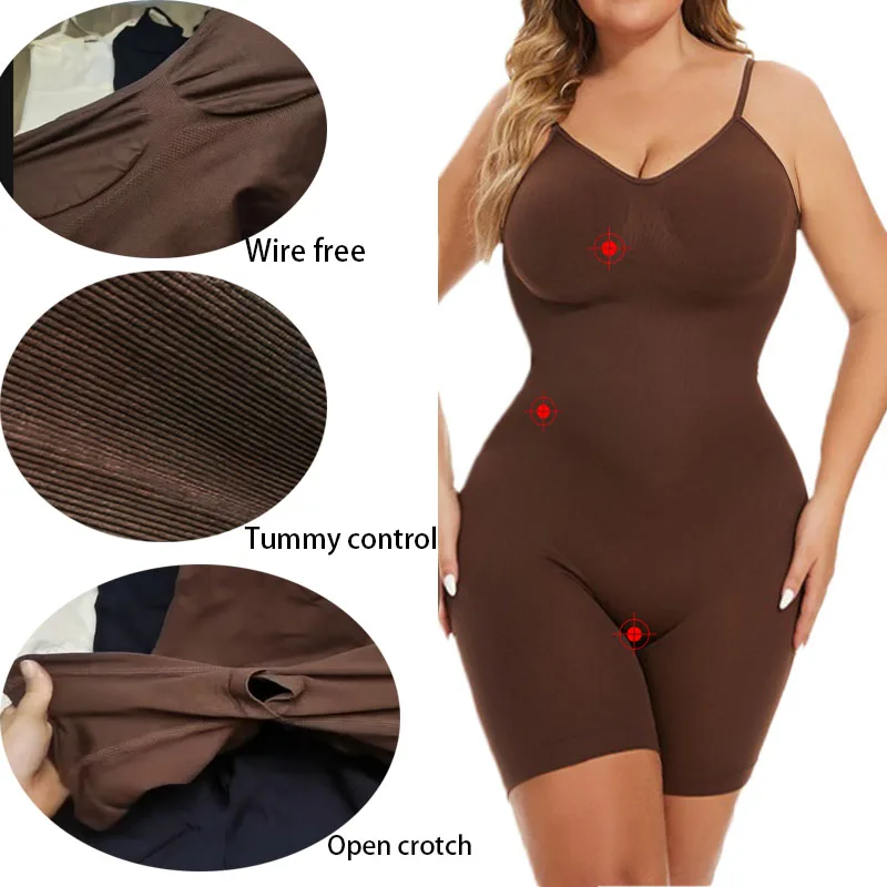 Dimmkof Ребристая талия Cincher Tummy Control Thigh Тонкое корректирующее белье Боди с открытой