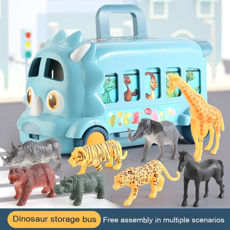 

Children's gift dinosaur car bus toy animal model scene game storage box contains a variety of small animals