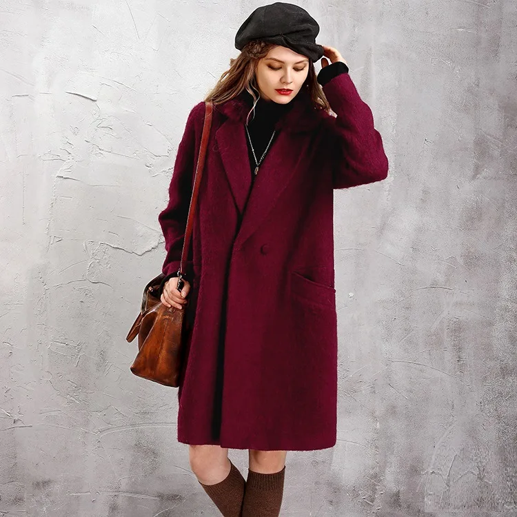 New in Outwears Winter Coat for Women Winter Vintage Simple Woolen Coat Coat Women's Medium Length