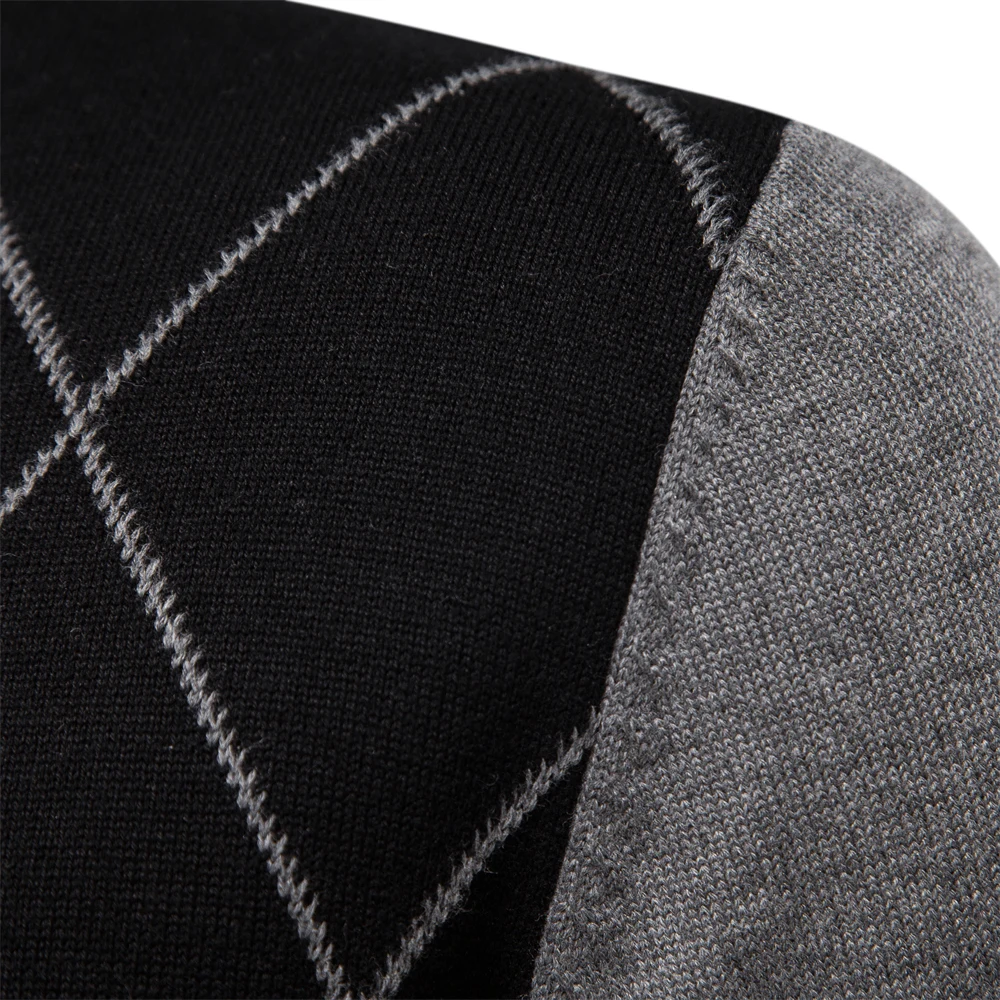 2023 Argyle Men Sweater Henley Collar Casual Patchwork High Quality Pullover Male New Winter Fashion Knitted Sweater for Men