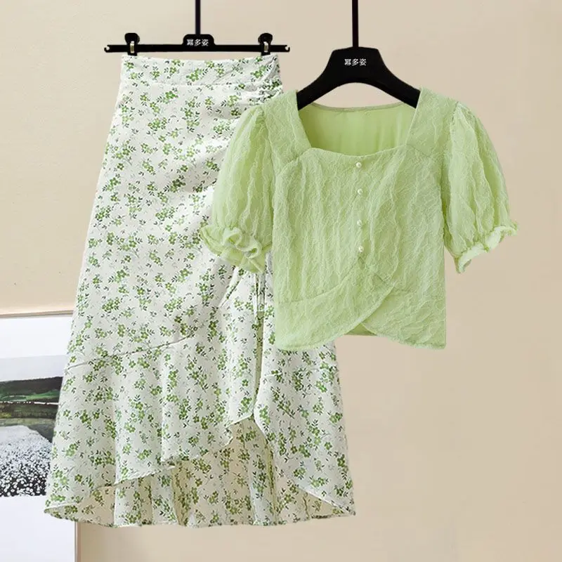 

Женский летний комплект с юбкой, новый модный короткий топ и юбка миди, элегантные подходящие комплекты из двух предметов в Корейском стиле, женская одежда, 2023