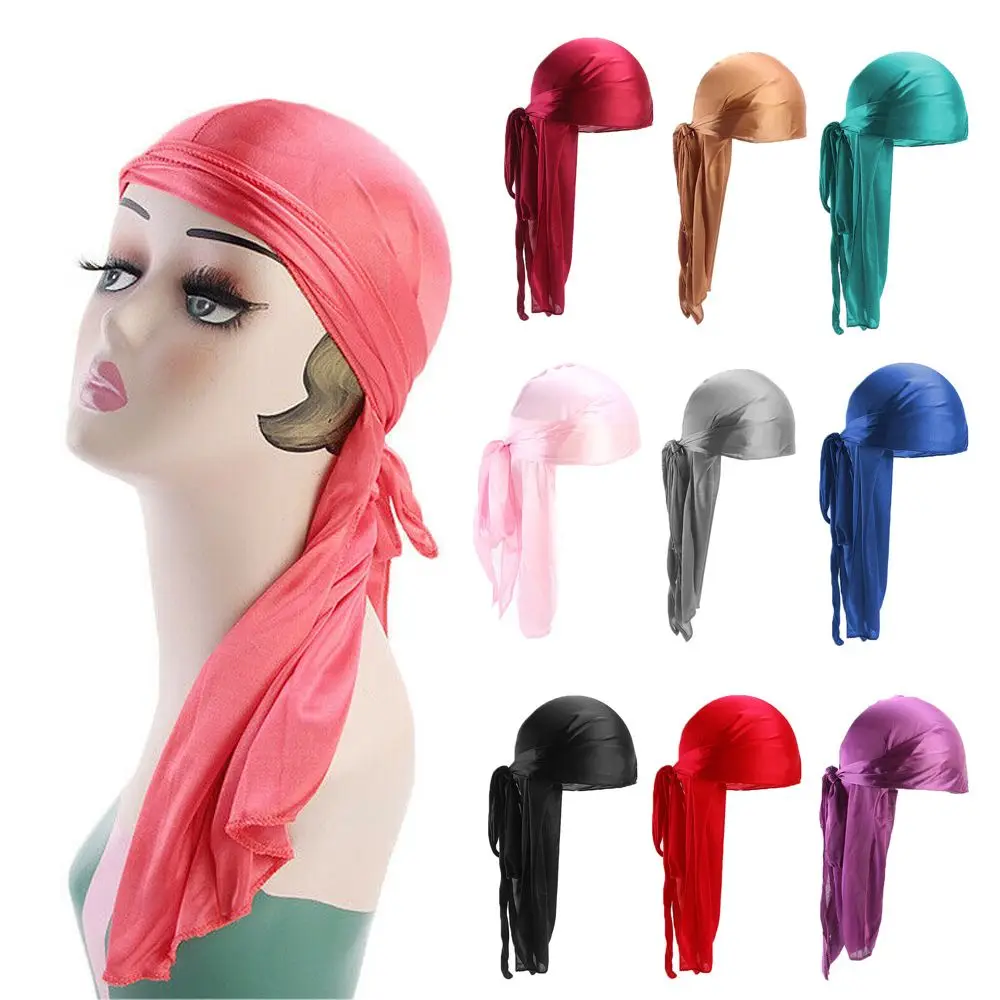 

Adjustable Elastic Chemo Cap Headwrap Pre-Tied Bandana Silk Durag Turban Hijab Pirate Hat