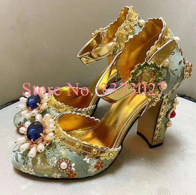 

Женские босоножки на высоком каблуке, туфли-лодочки ручной работы с жемчужинами и цветами, украшенные кристаллами, модная новинка на весну