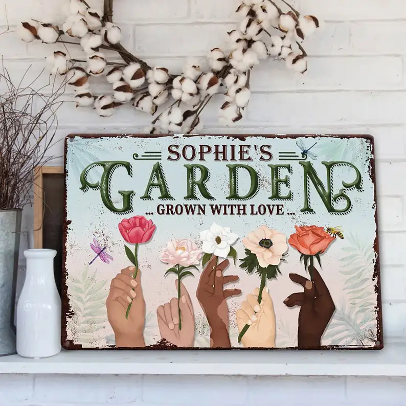 

Customized Garden Decor Grown With Love Metal Gardening Sign Gift for Gardeners Horticulturists Perfect for Patio or Green