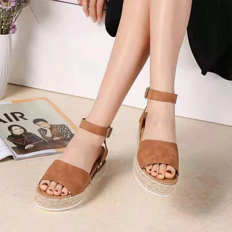 

Сандалии женские летние на платформе, однотонные босоножки на плоской подошве, 2022