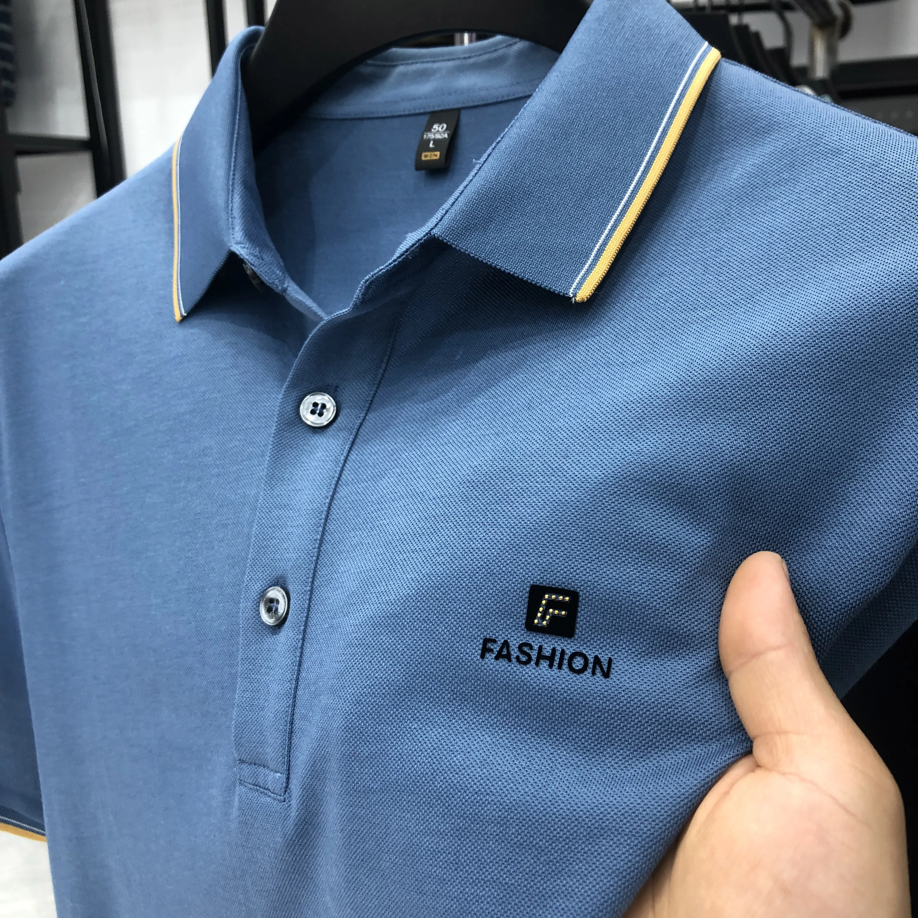 

Рубашка-поло мужская из мерсеризованного хлопка, люксовая футболка с отложным воротником и принтом, модная повседневная универсальная летняя одежда с коротким рукавом