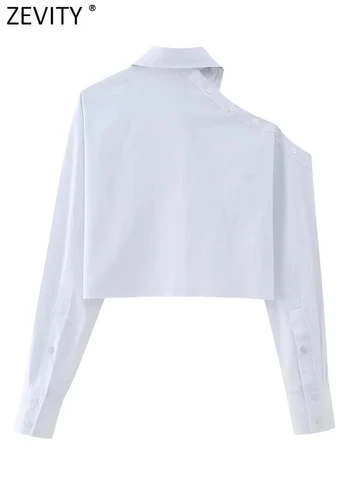 Zevity Women Fashion Single Breasted Off Shoulder White Short Smock Blouse Femme Chic Business Shirt Chemise Blusas Tops LS3714