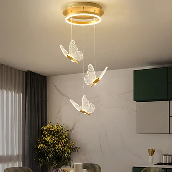 Acrylic Butterfly Led Pendant Light Exhibition Chandelier Decoration Dining Room Bedroom Hall Staircase Long Line Hanging Lamp