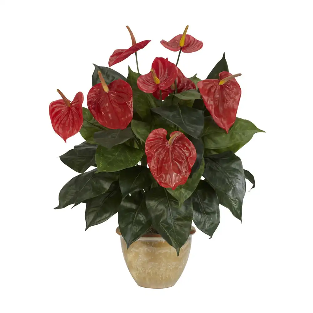 

22.5" Anthurium Artificial Plant with Ceramic Vase, Red