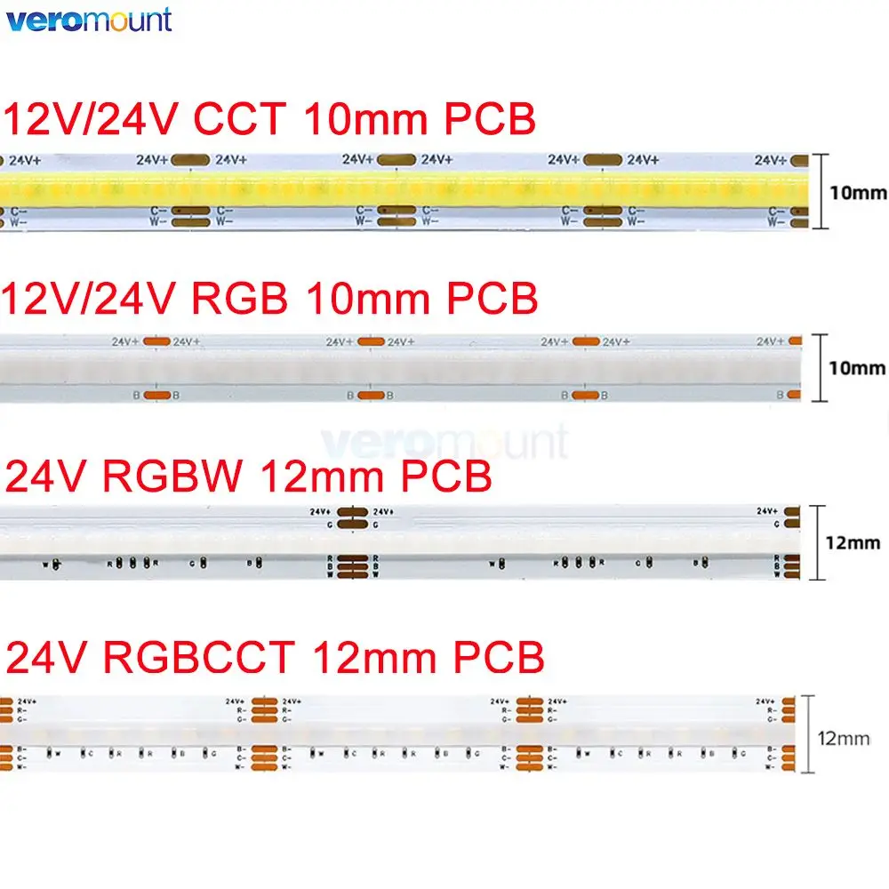 5 м RGB RGBW RGBCCT CCT COB Светодиодная лента 12 в 24 В постоянного тока 608 784 840 светодиодов/м гибкая светодиодная лента IP20 водонепроницаемая высокая плотность с регулируемой яркостью FCOB