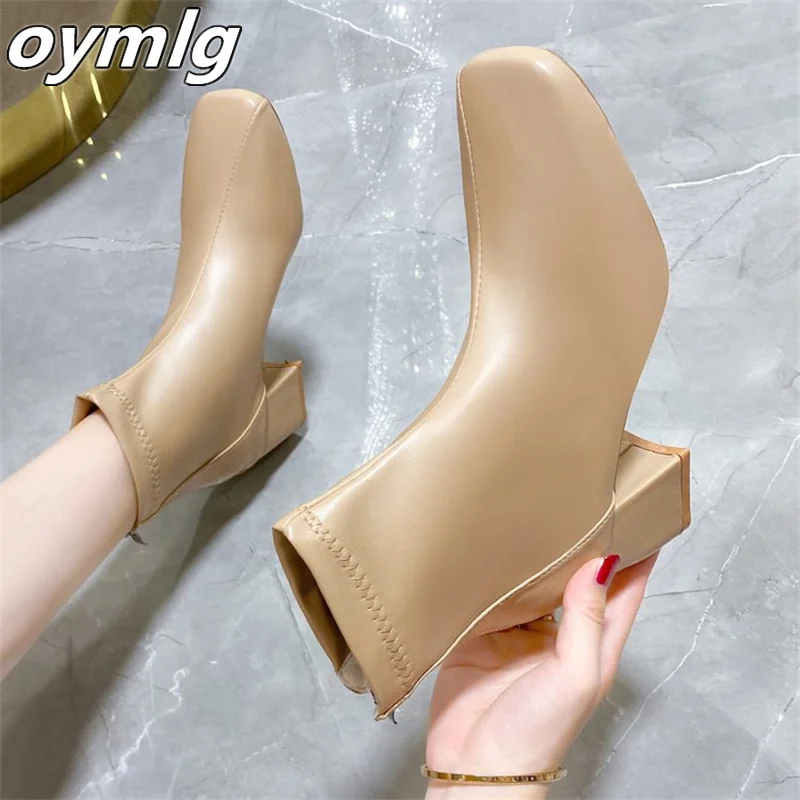 

Low-cut fashion boots women's 2022 autumn new elastic thin boots square toe thick heel rear zipper Chelsea boots