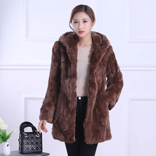 

Women's Winter Coats Rex Rabbit Fur Coat Women Clothes Korean Fashion Mid-Length Warm Female Fur Jacket Abrigo Mujer Lq