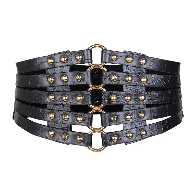 Corset belt plus size designer belts for women wide cinturon mujer elastic cummerbunds waist shaper punk rivet ceinture stretch
