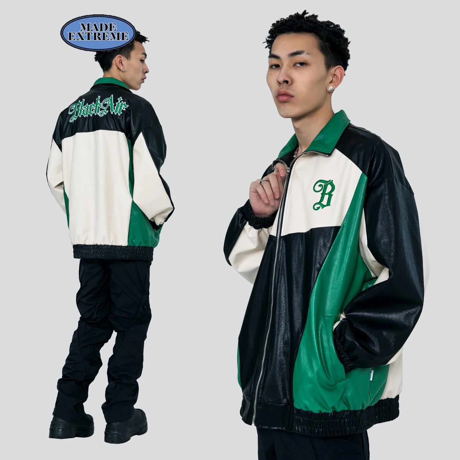 

Куртка мужская из экокожи составного кроя, мотоциклетная куртка в стиле хип-хоп, цветные блоки, верхняя одежда в винтажном стиле