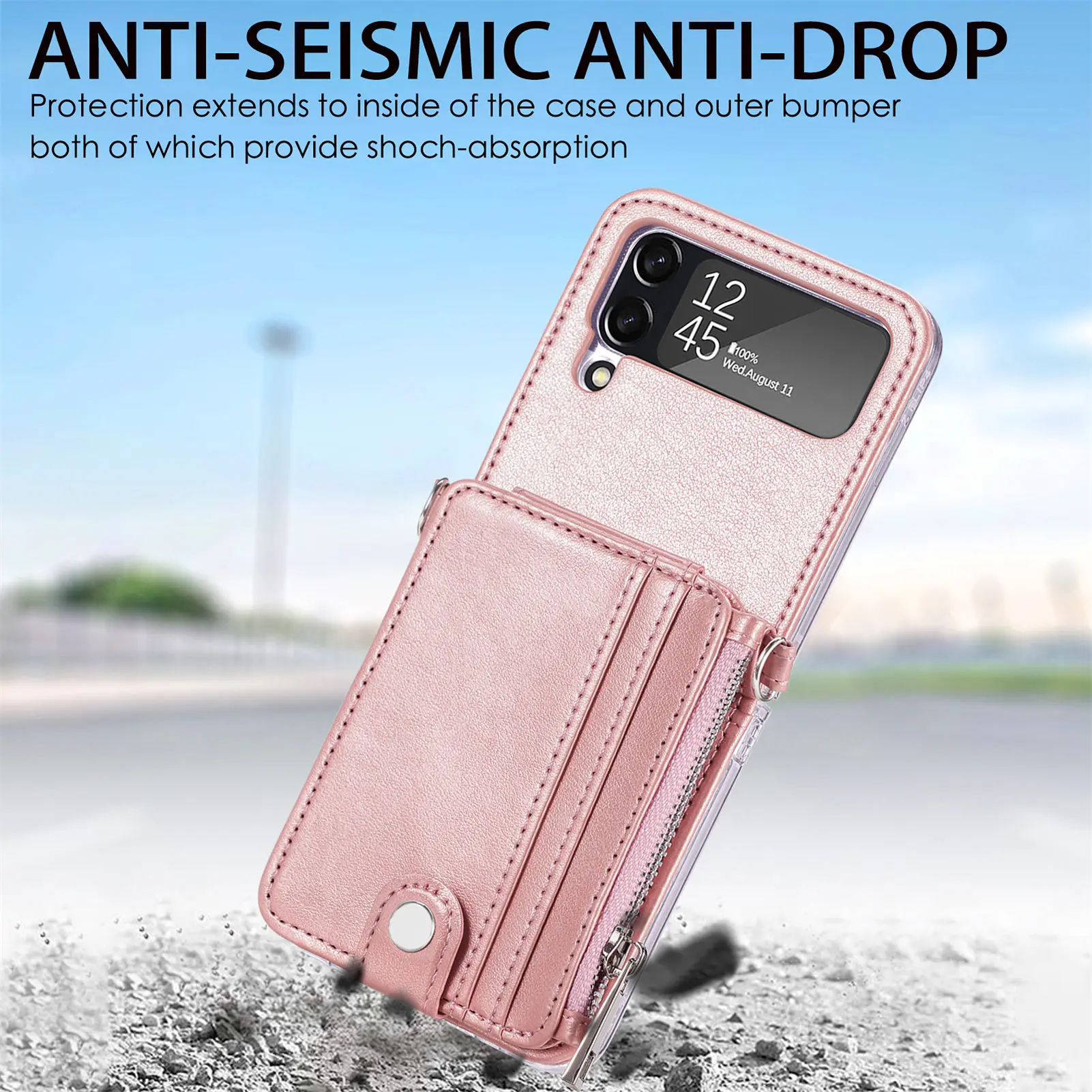 Shoulder Bag Phone Case for Samsung Galaxy Z Flip 4 3 2 in1 Detachable Zipper Wallet Card Slots Shockproof Leather Protect Cover