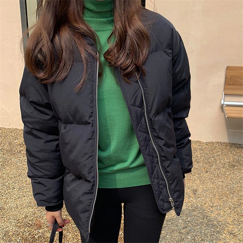 Women Autumn and Winter New Korean Version Loose Fashion Cotton Coat Bread Clothing Solid Color Casual Simple Jacket with Zipper