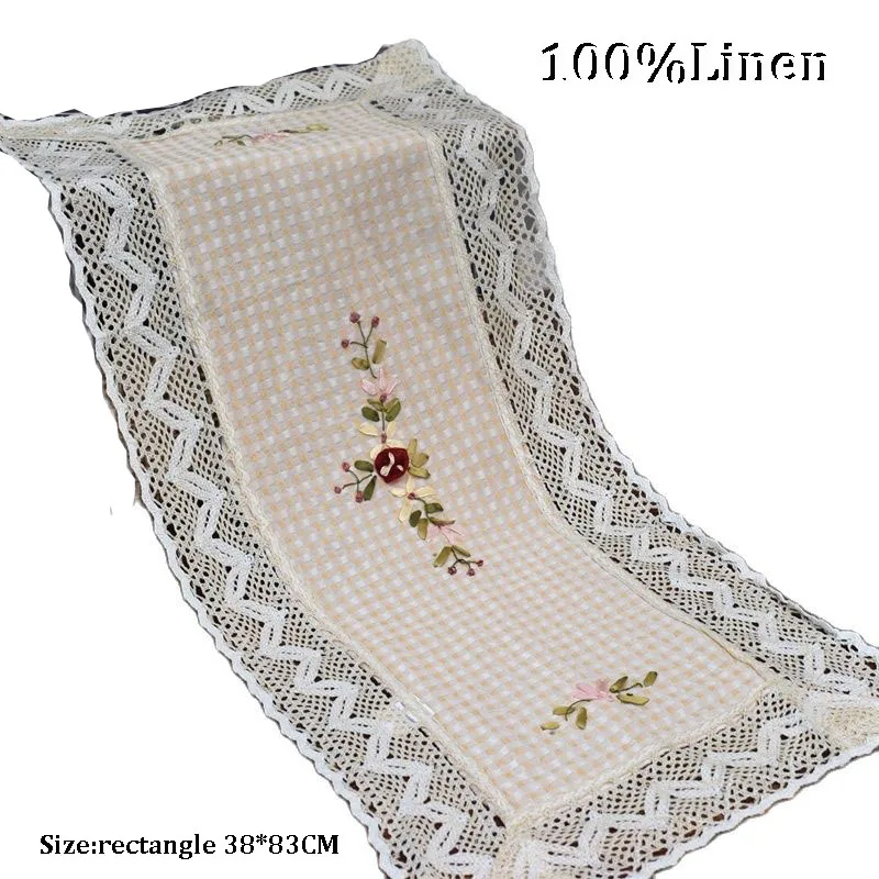 

TOP rose linen lace handmade embroidery Dining table runner party table flag tablecloth Christmas wedding home decoration