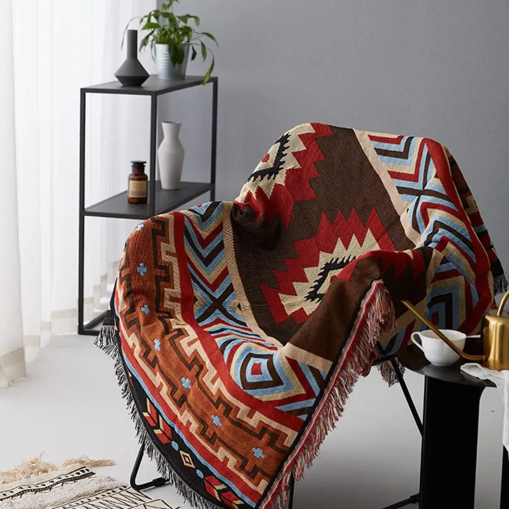 

Traveling Blanket Bohemian Style Camping Blanket Ethnic Outdoor Tent Picnic Sofa Bed Fringed Nap Blanket Travel Supplies Ethnic