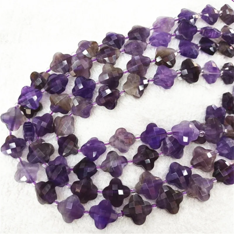 

24PCS Natural Amethyst Stone Strings Four Cover Shape 13X13MM For Women Necklace Making DIY Jewelry Findings Free Shippings