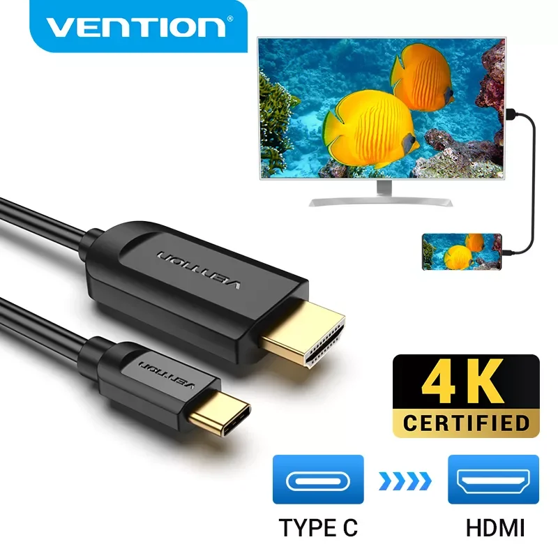 

NEW2023 Vention USB C to HDMI Cable 4K Type c HDMI Thunderbolt 3 Adapter for MacBook Samsung Galaxy S10/S9 Huawei Honor Type c t