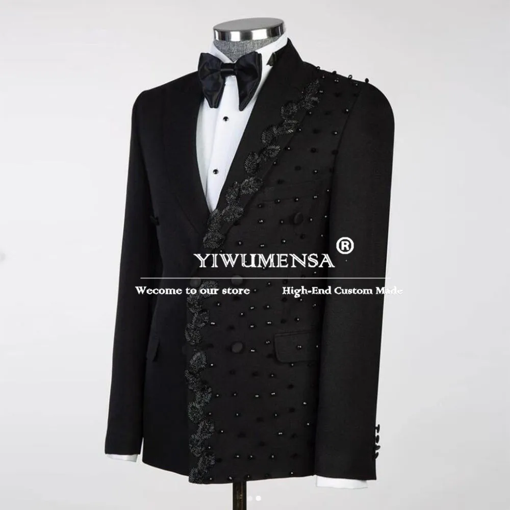 Мужские костюмы ручной работы с вышивкой бисером смокинги для жениха (пиджак