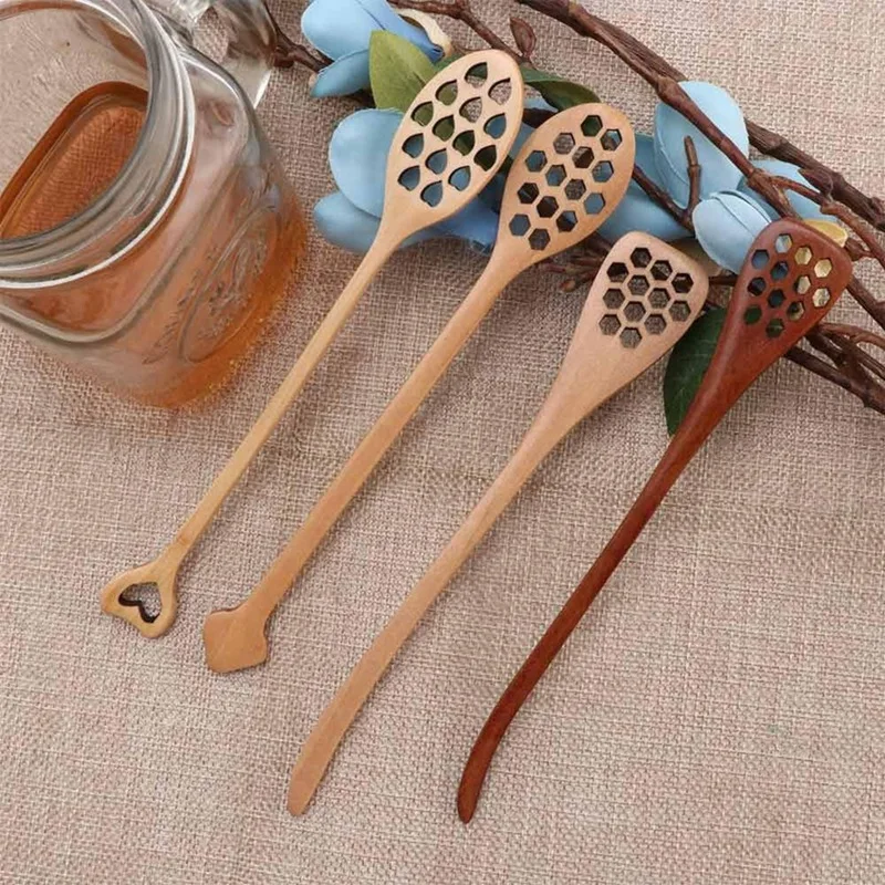 Wooden Stirring Spoon H-Oney Honeycomb Honey Stick Hand Mixer