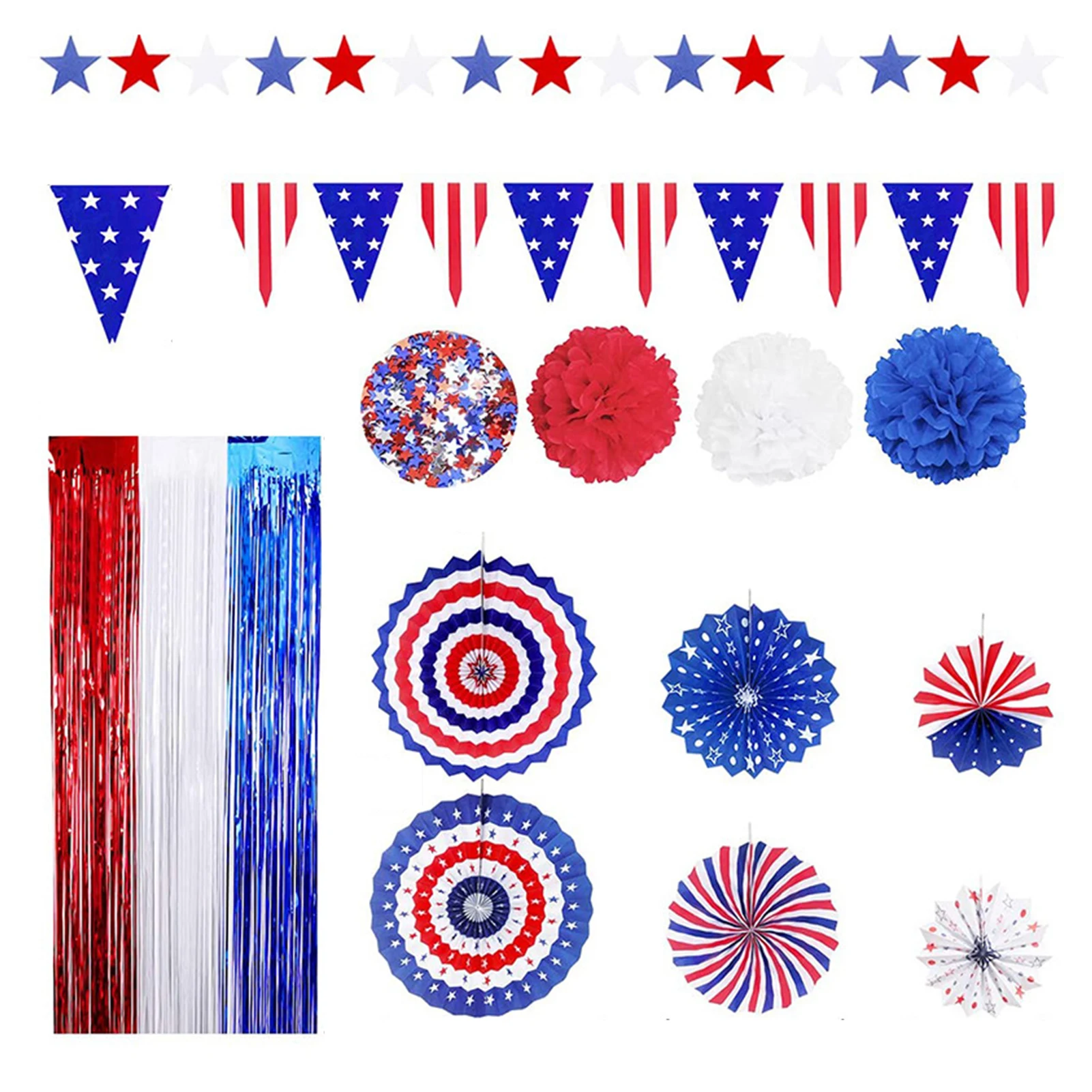 

Independence Day Celebration 4th Of July Decorations 4th Of July Patriotic Party Decorations Paper Fans Pom Poms Red White Blue