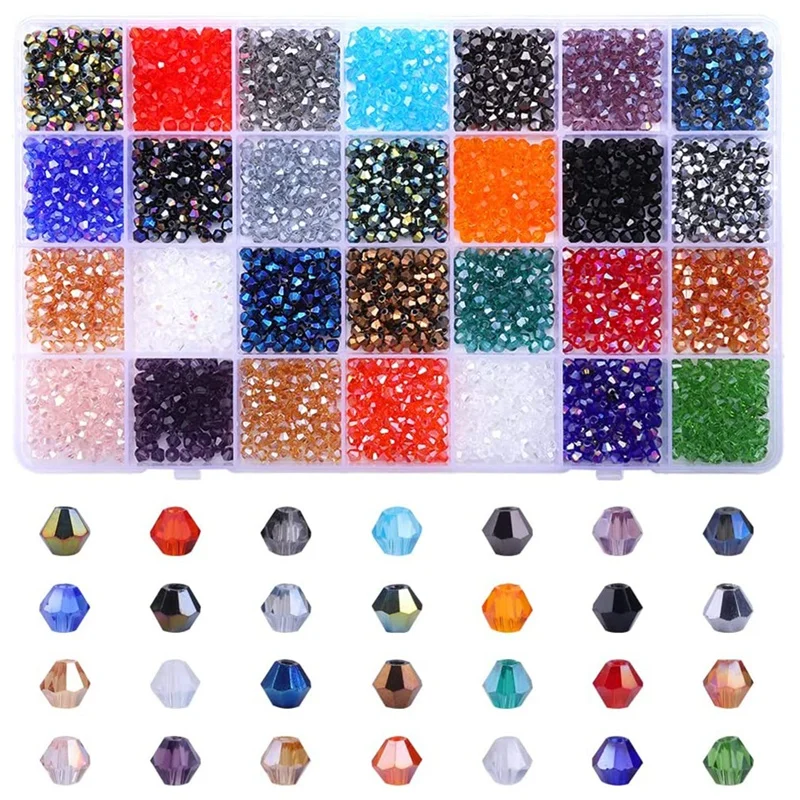 

Stained Glass Assortment Craft Spacer Beads,Crystal Double Cone Beads,With Storage Box For DIY Charm Jewelry Making