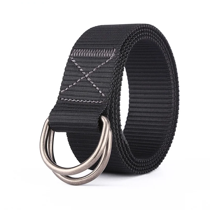 New Canvas Double Ring Belt Men Women Fashion Outdoor No Hole Belts Male Jeans Waistband 2021